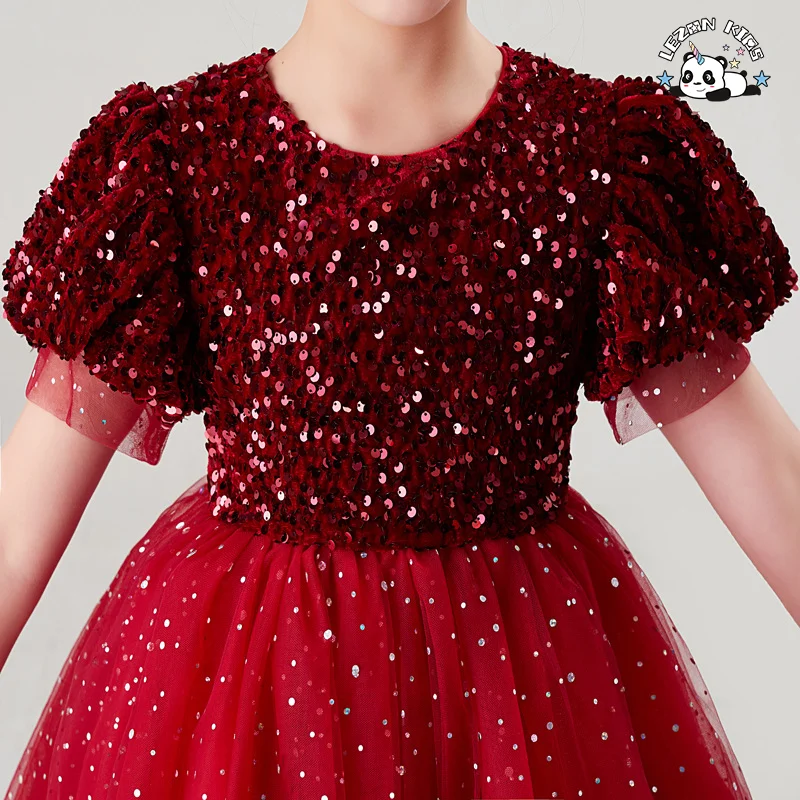 LEZONKIDS - Vestido de Manga Curta para Meninas, Vestido de Gala com Lantejoulas, Poncho de Gaze, Saia Curta e Doce Saia de Princesa